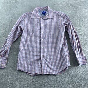 Egara Mens Non-Iron Slim Fit Checkered Shirt L Pink & Blue Cotton Blend 5876